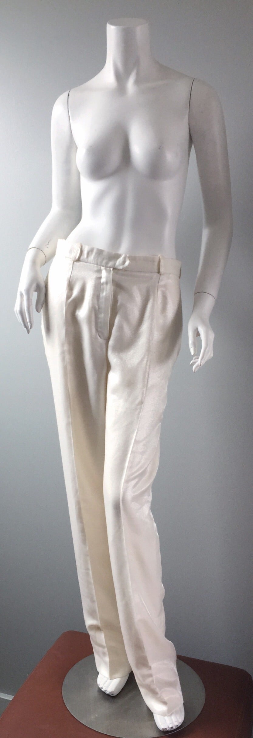 Beautiful Christian Dior, by John Galliano 'Le Smoking' trousers! Ivory color that are perfect all year! Extremely flattering, yet comfortable fit! Features just the right amount of shimmer--Not too overwhelming, but definitely a step up from the
