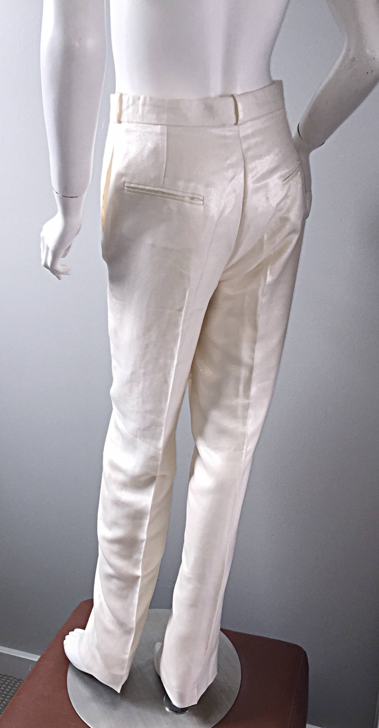 Gray Christian Dior Galliano Size 8 Ivory Metallic Le Smoking Shimmer Trouser Pants