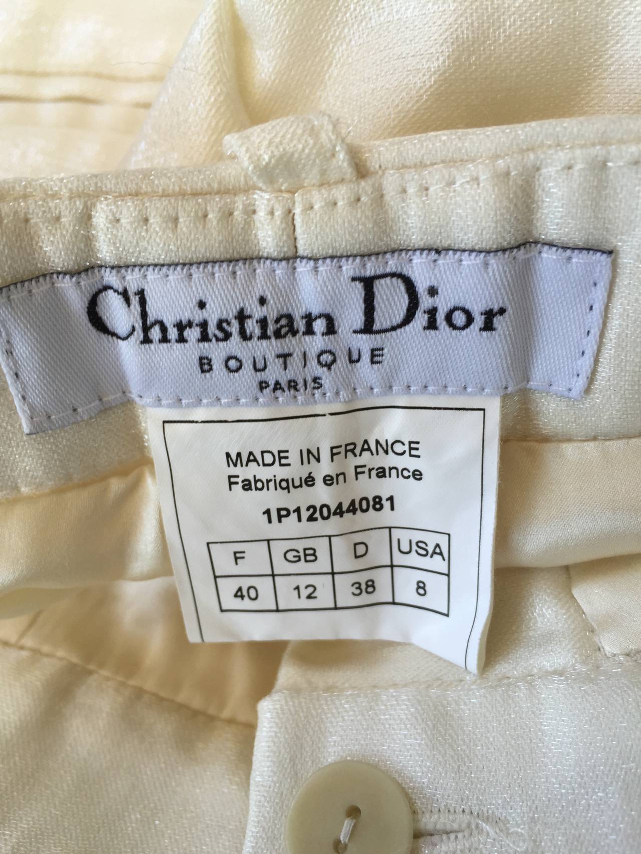 Christian Dior Galliano Size 8 Ivory Metallic Le Smoking Shimmer Trouser Pants 2