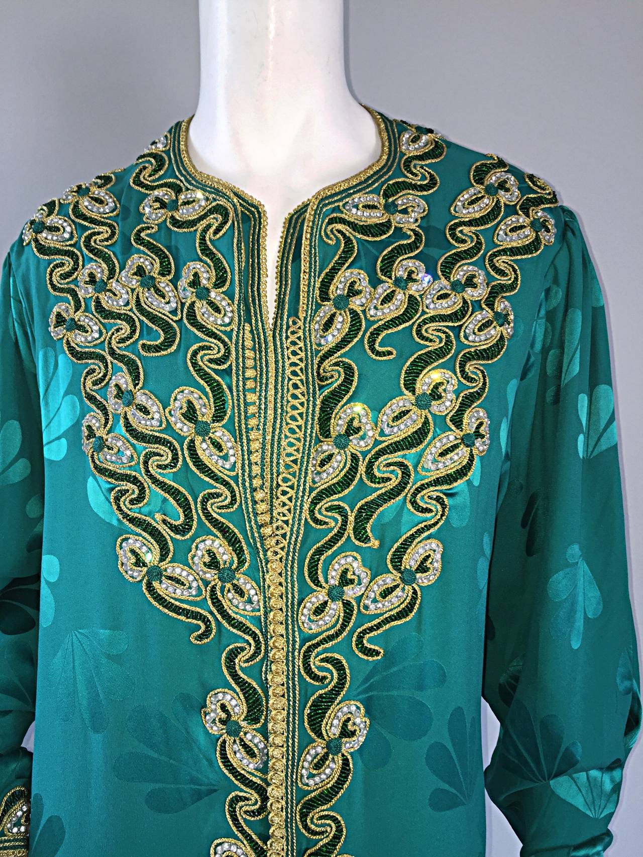 This is one for the museums! Absolutely INCREDIBLE vintage haute couture silk caftan! Words cannot even begin to describe the beauty, and workmanship of this rare beauty. Designed by Annasr, every single bit of this caftan / kaftan was sewn, and