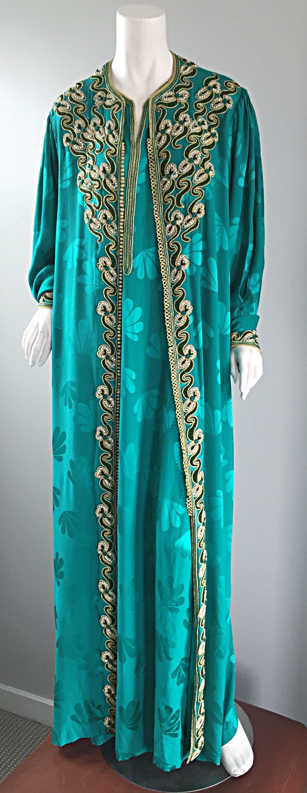 Blue Haute Couture Vintage Ethnic Caftan w/ Intricate Beading + Rhinestones Museum