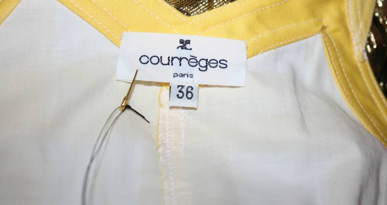 Women's Courreges Space Age Vintage Yellow & White Plaid Mod Dress & Patent Belt