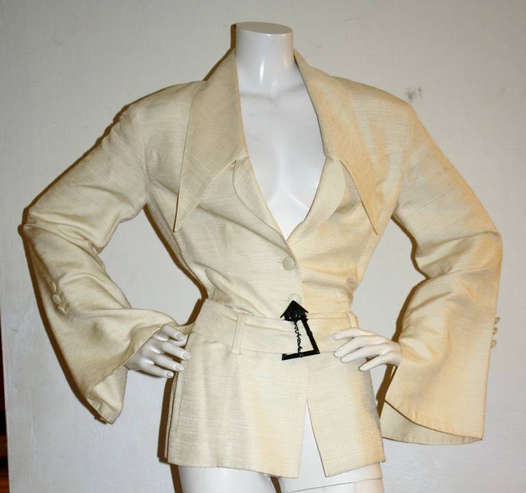 Karl Lagerfeld Vintage Silk Jacket with 'Lagerfeld' buckle belt In Excellent Condition In San Diego, CA