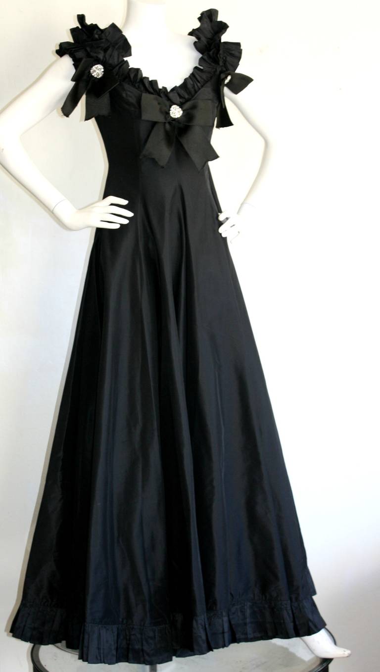 Gorgeous Vintage Oscar de la Renta Off-Shoulder Black Ball Gown at 1stDibs