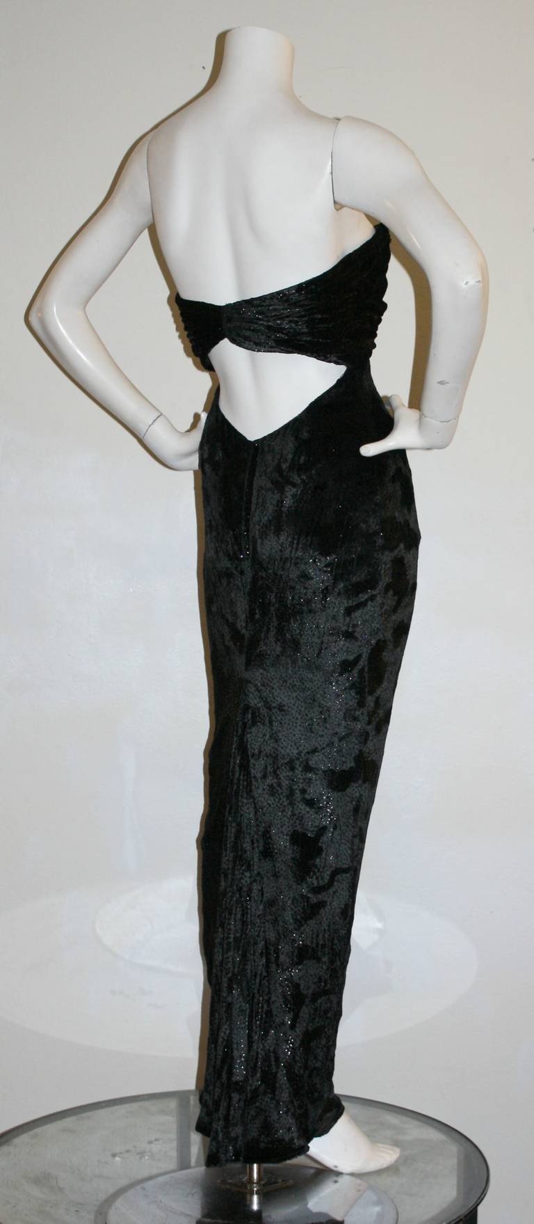 Sexy Vicky Tiel Vintage Gown Black Crushed Sparkle Velvet w/ Open Back 5