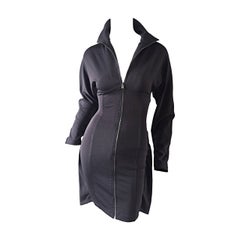 1990s Calugi E. Giannelli Avant Garde Grey BodyCon Dress w/ Cape Detail