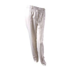 Christian Dior Galliano Size 8 Ivory Metallic Le Smoking Shimmer Trouser Pants