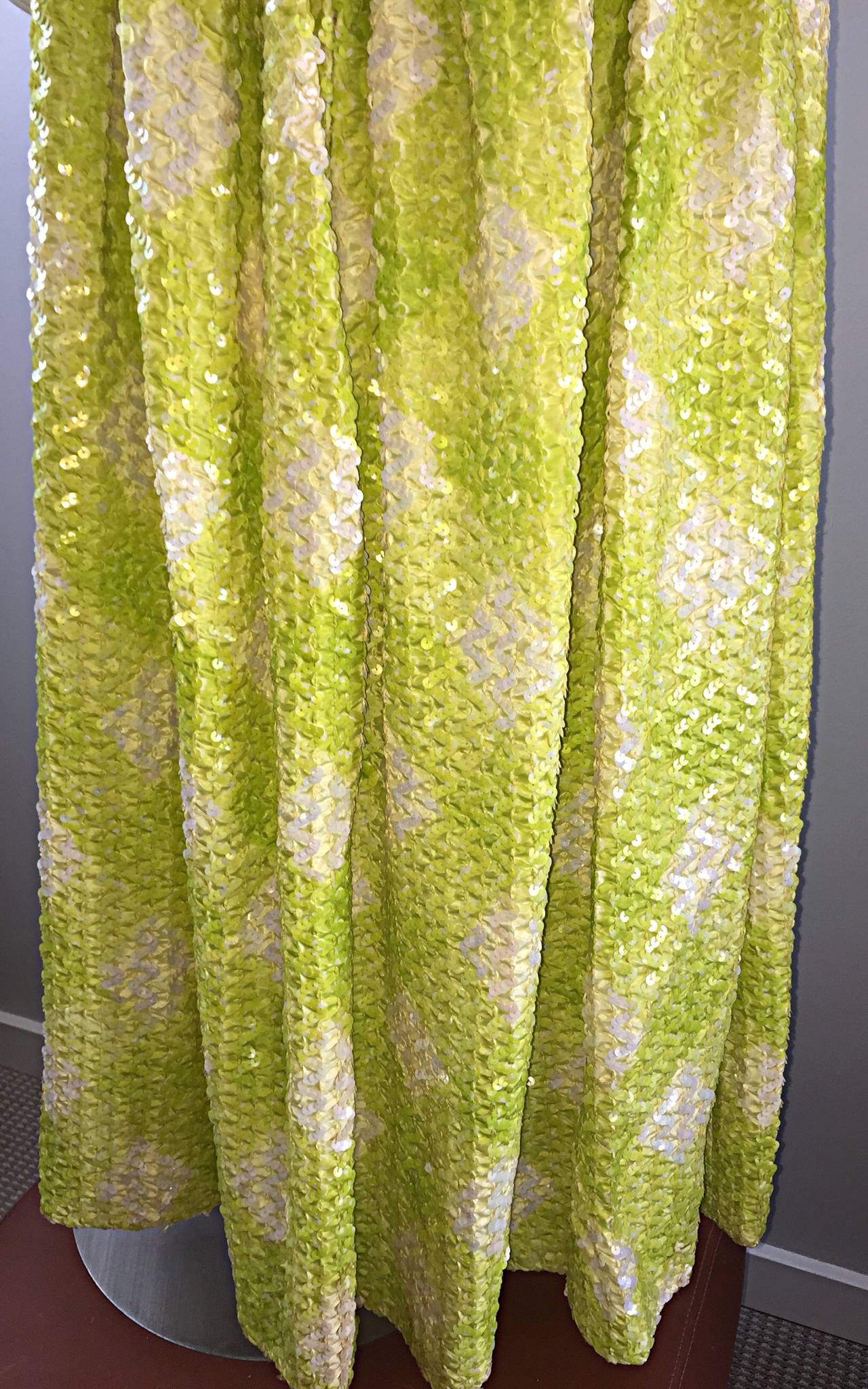 New 1960s Bonwit Teller Chartreuse + White ' Oversized Gingham ' Sequin Dress 2