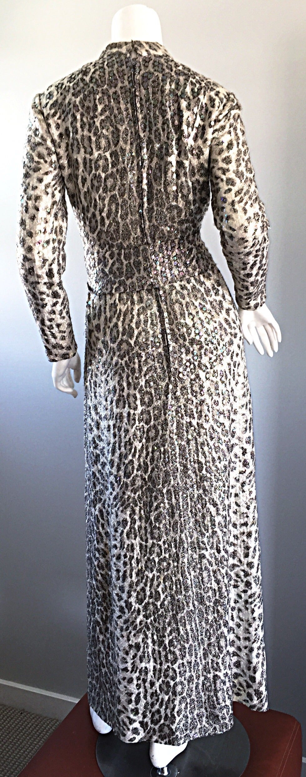 Women's Vintage Adele Simpson ' Snow Leopard ' All - Over Sequin 1970s Dress + Sash