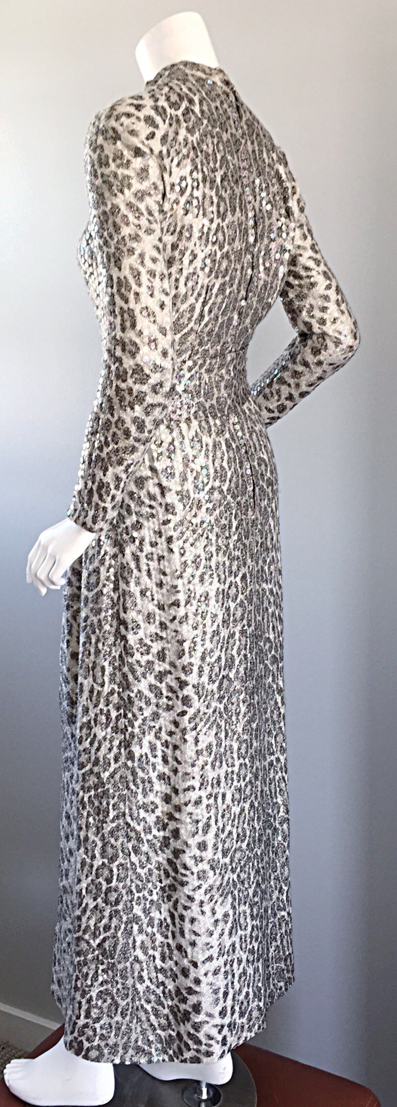 Vintage Adele Simpson ' Snow Leopard ' All - Over Sequin 1970s Dress + Sash 3
