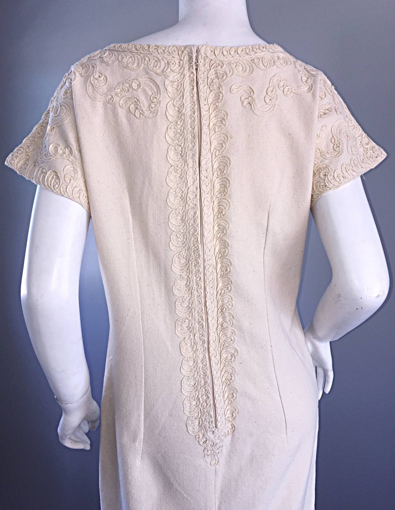 Vintage Tachi Castillo Ivory Hand - Embroidered Cotton Mexican Wedding Dress 1