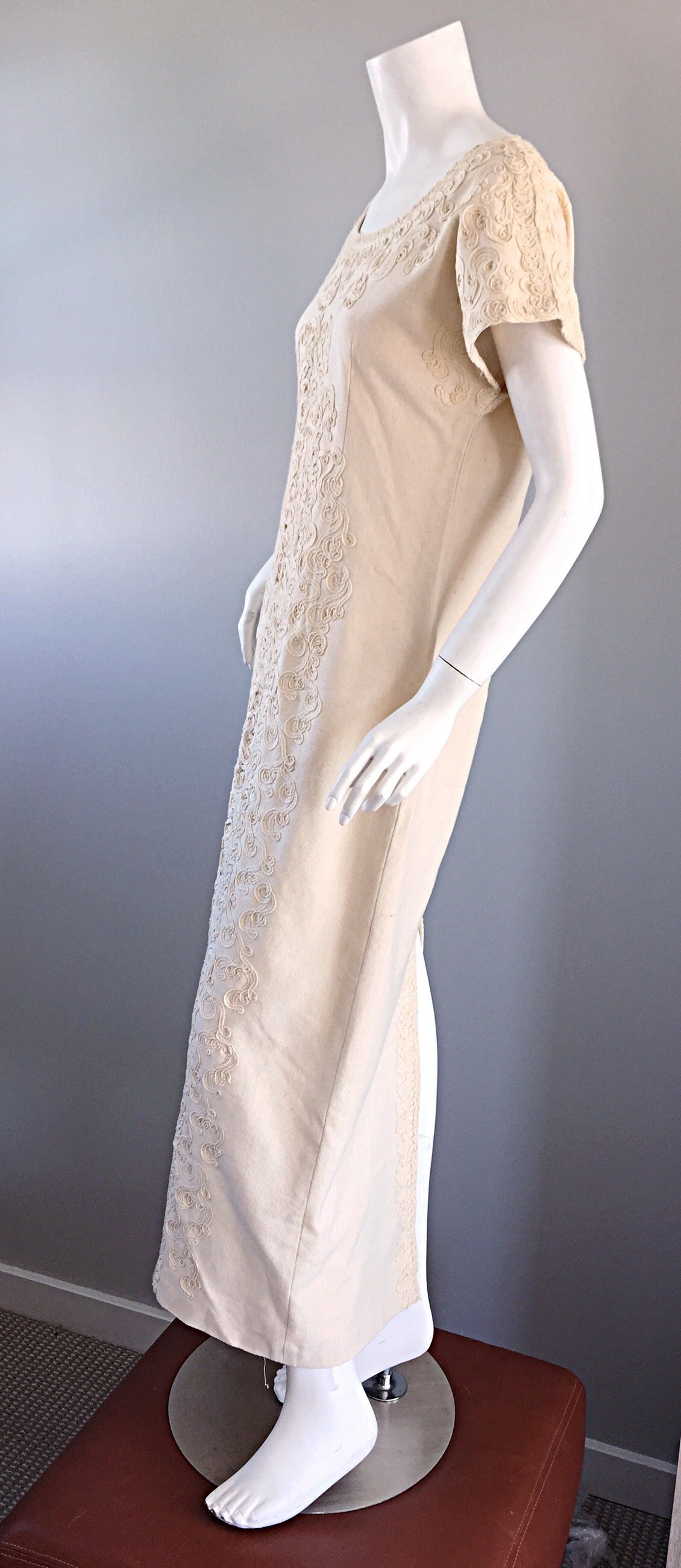 Vintage Tachi Castillo Ivory Hand - Embroidered Cotton Mexican Wedding Dress 2
