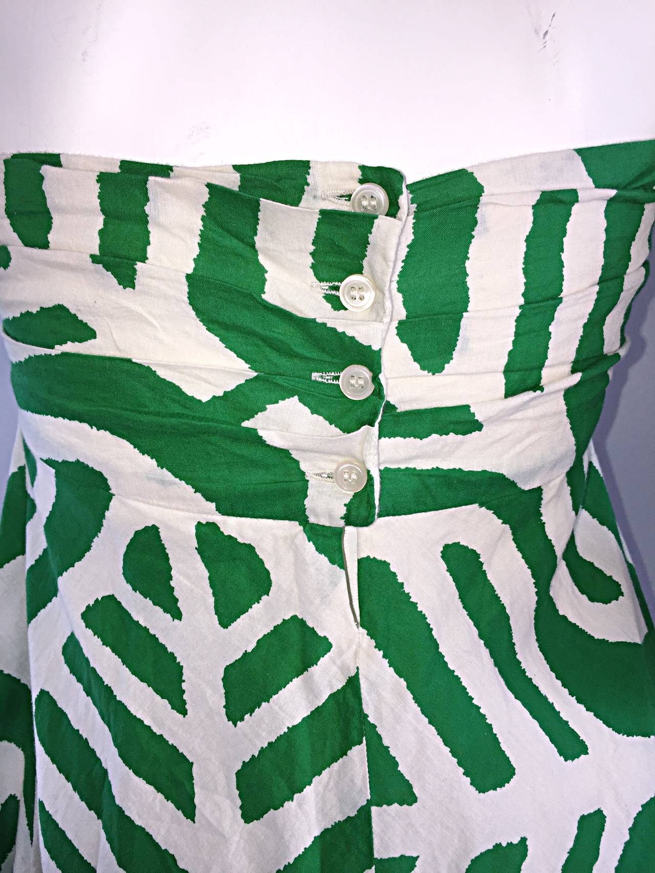 1990s Diane Von Furstenberg ' Leaf ' Print Safari Strapless Cotton Blouse For Sale 1