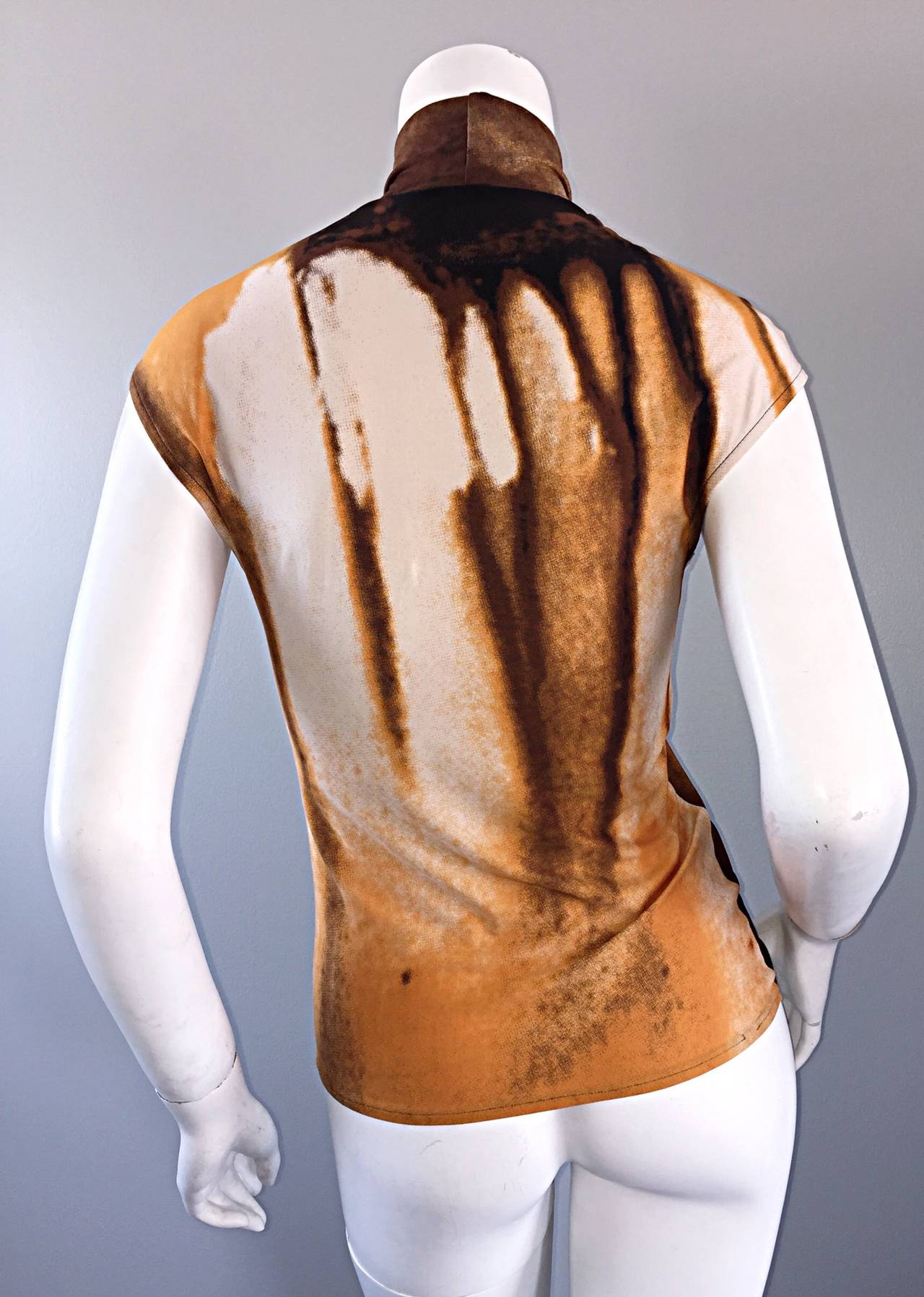 Brown Vintage Vivienne Tam 1990s 90s Optical Illusion 3 - D BodyCon Top Blouse