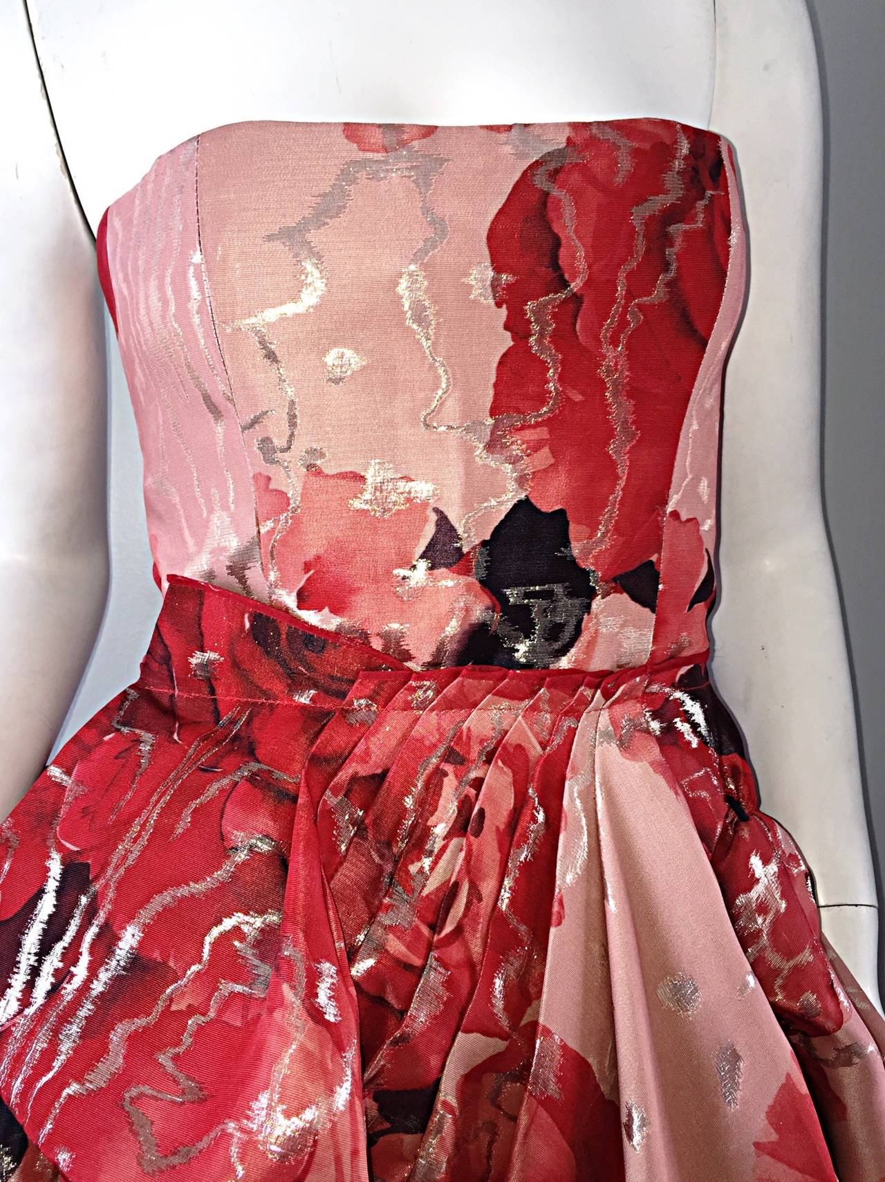 Rare 1990s Vintage Isaac Mizrahi Red + Pink + Gold Futuristic Silk Rose ...