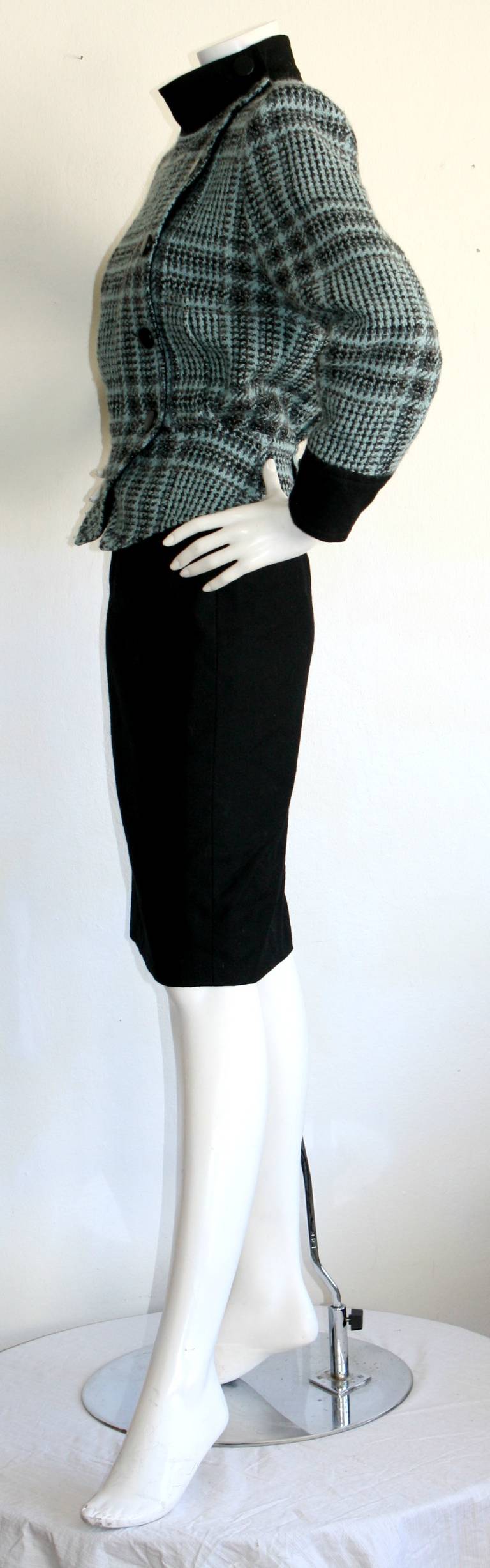 Women's Andre Courreges Vintage Space Age Avant Garde Futuristic Blue + Black Skirt Suit