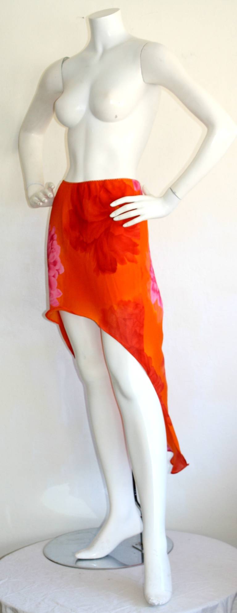 Pierre Cardin Vintage 1980s Runway 80s Hi Lo Pink Orange Ombré Mermaid Skirt In Excellent Condition For Sale In San Diego, CA