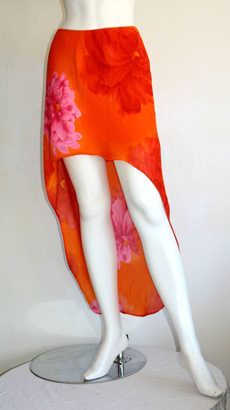 Red Pierre Cardin Vintage 1980s Runway 80s Hi Lo Pink Orange Ombré Mermaid Skirt For Sale