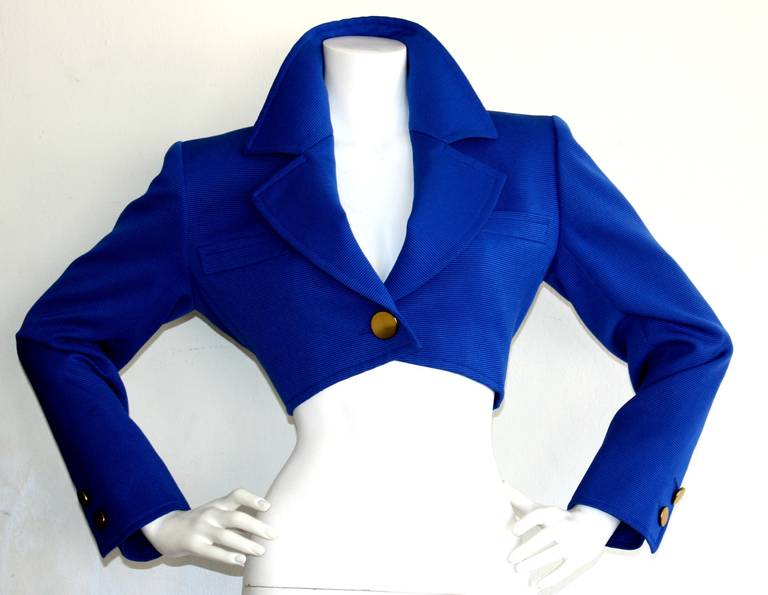 royal blue crop blazer