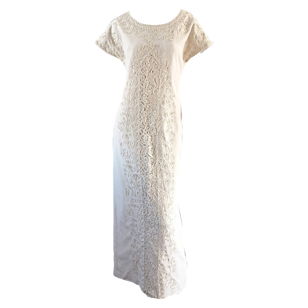 Vintage Tachi Castillo Ivory Hand - Embroidered Cotton Mexican Wedding Dress