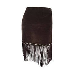 Vintage Moschino Brown Cotton Corduroy Studded 1990s 90s Fringe Mini Skirt 6