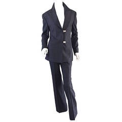 Vintage Gianni Versace Couture Charcoal Gray ' Windowpane ' Pant Suit Sz. 44 9