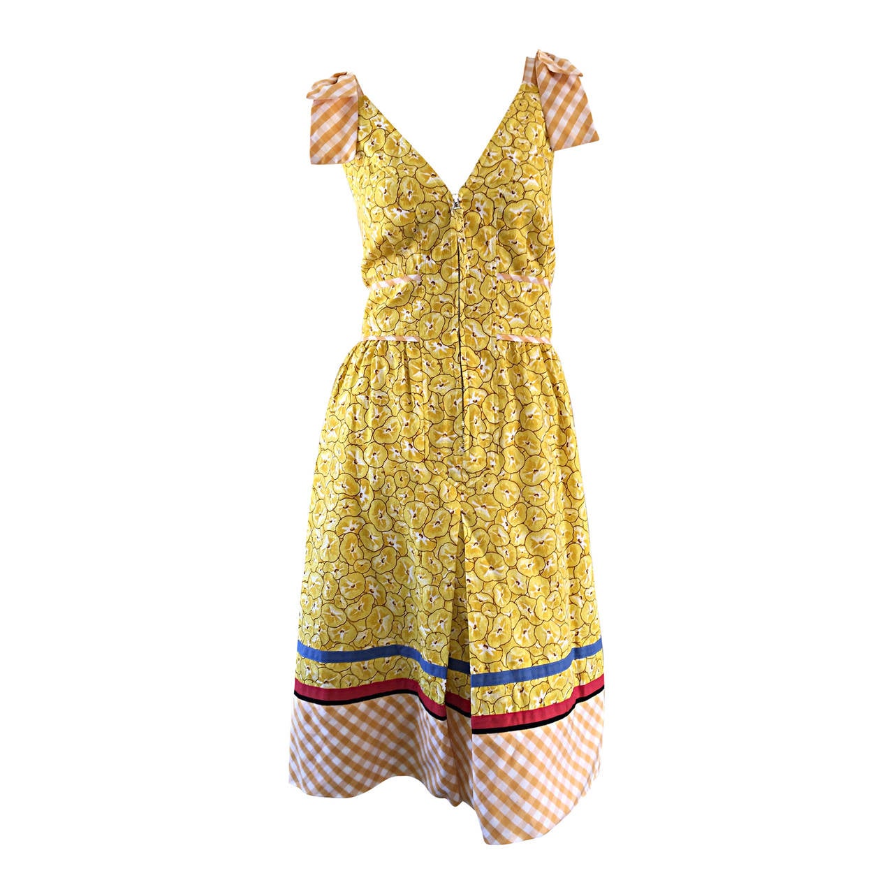 Elegante vestido de día Cacharel de los 90 con estampado de flores de amapola + guinga en venta