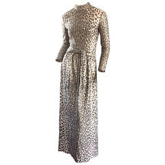 Vintage Adele Simpson ' Snow Leopard ' All - Over Sequin 1970s Dress + Sash