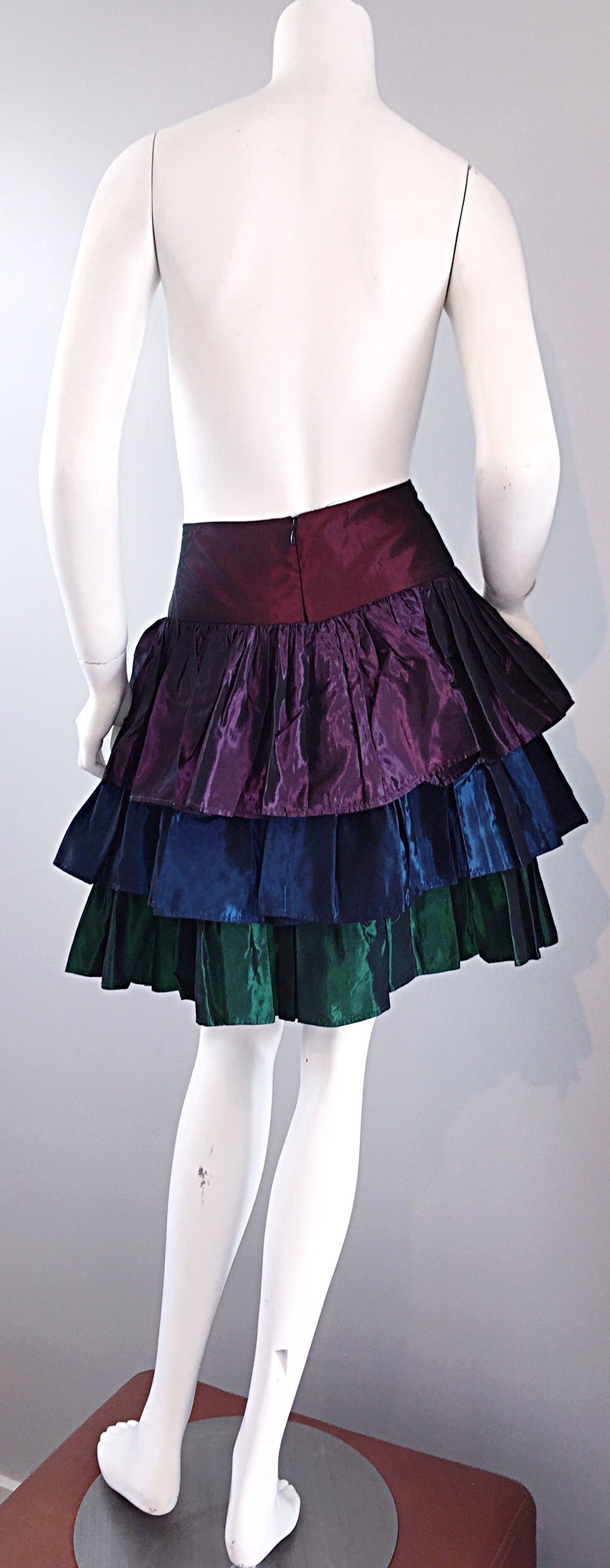 Women's Kalinka For Bergdorf Goodman Tiered Taffeta ' Rainbow ' Vintage Skirt