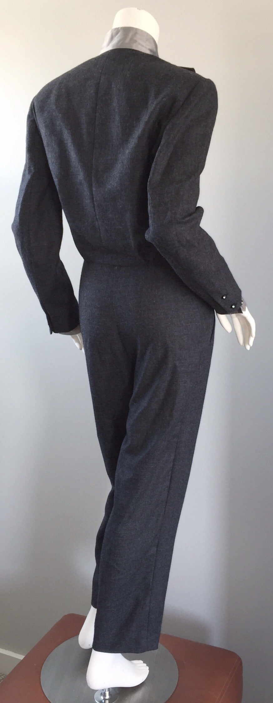 Black Rare Early Alberta Ferretti Charcoal Gray Vintage Tuxedo Jumpsuit