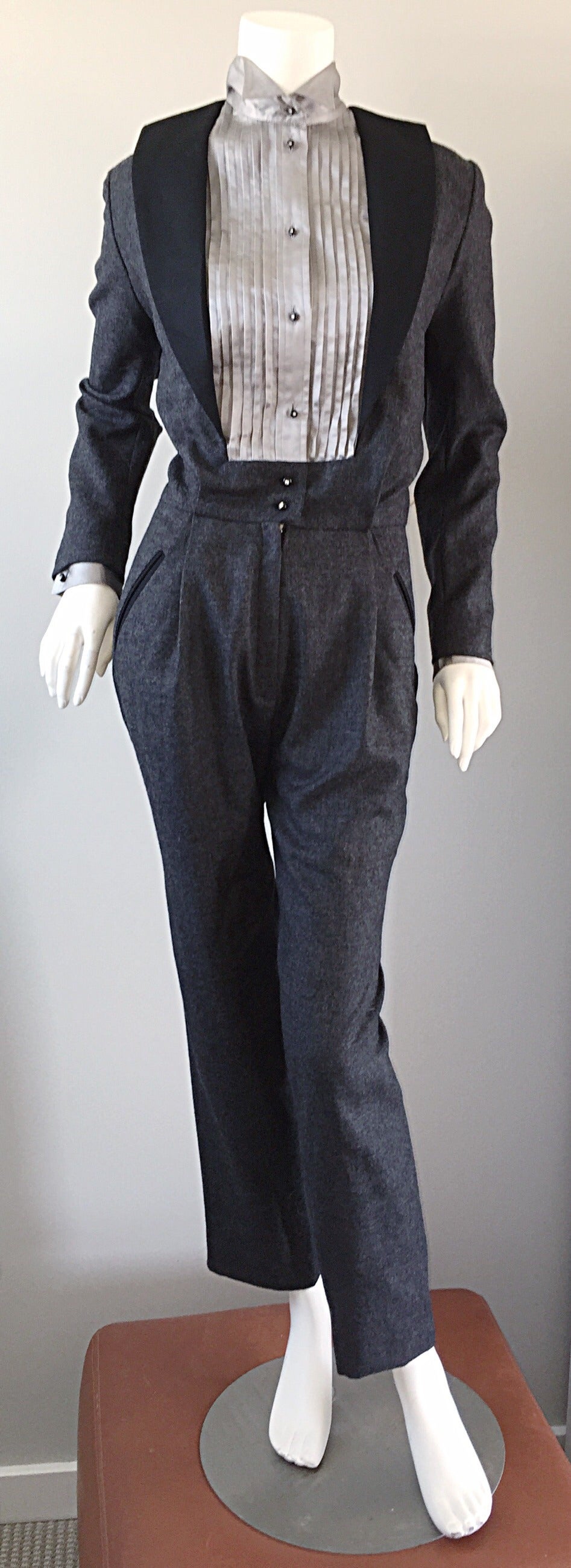 Rare Early Alberta Ferretti Charcoal Gray Vintage Tuxedo Jumpsuit 1