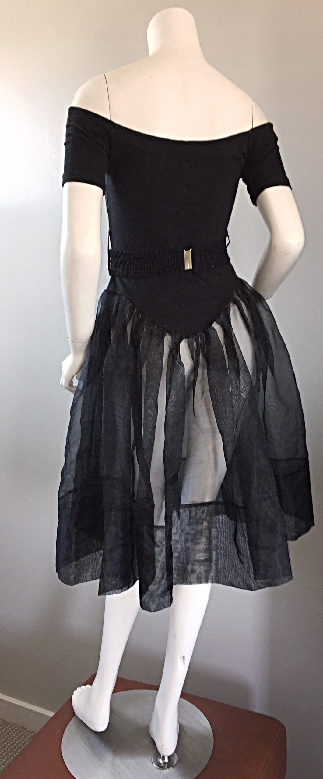 Rare Early Vintage Betsey Johnson Punk Label Black ' Ballerina ' Dress + Belt In Excellent Condition In San Diego, CA