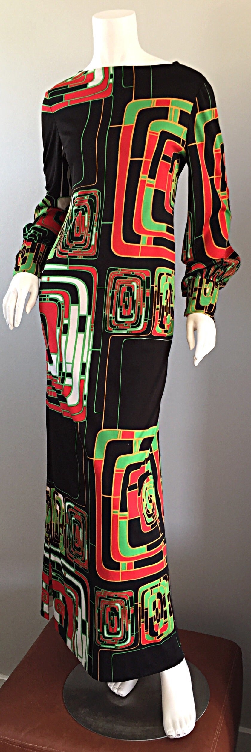 Vintage Rizkallah for Malcolm Starr Op - Art Long Sleeve Maxi Dress In Excellent Condition In San Diego, CA