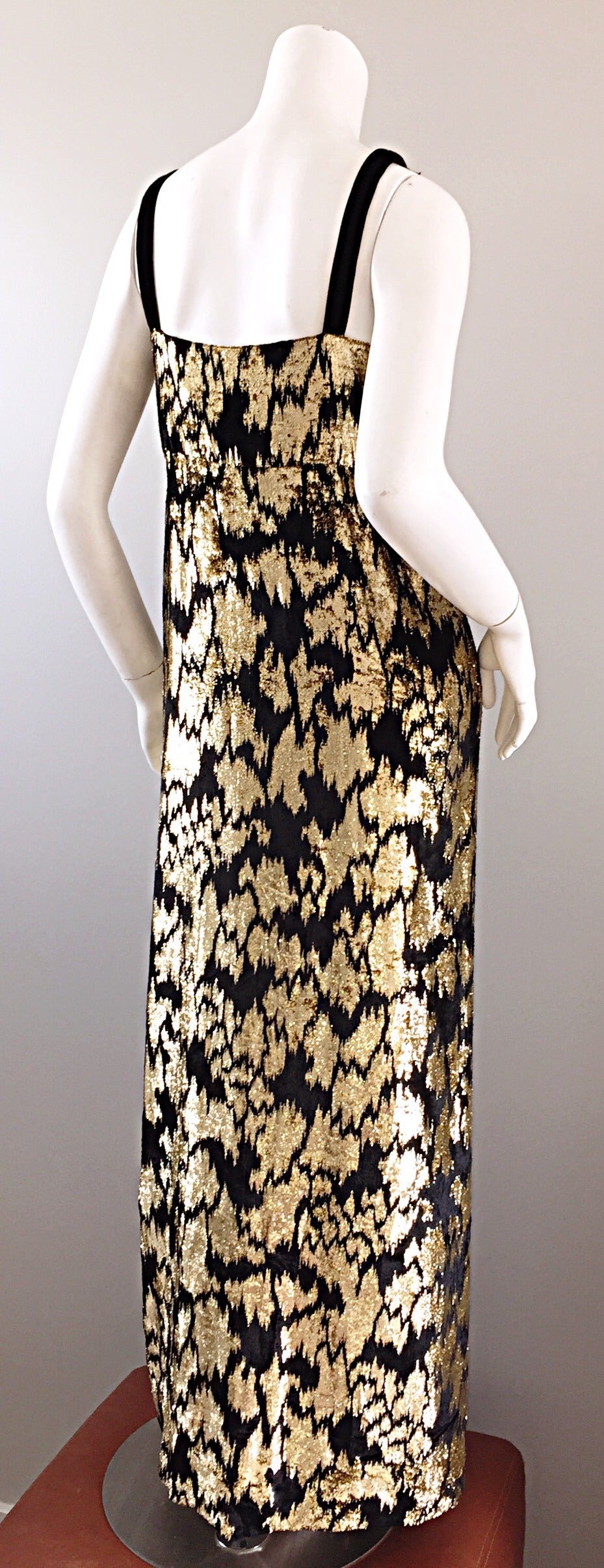 Gorgeous Vintage RIchilene Black + Gold Metallic Silk Velvet Gown 1