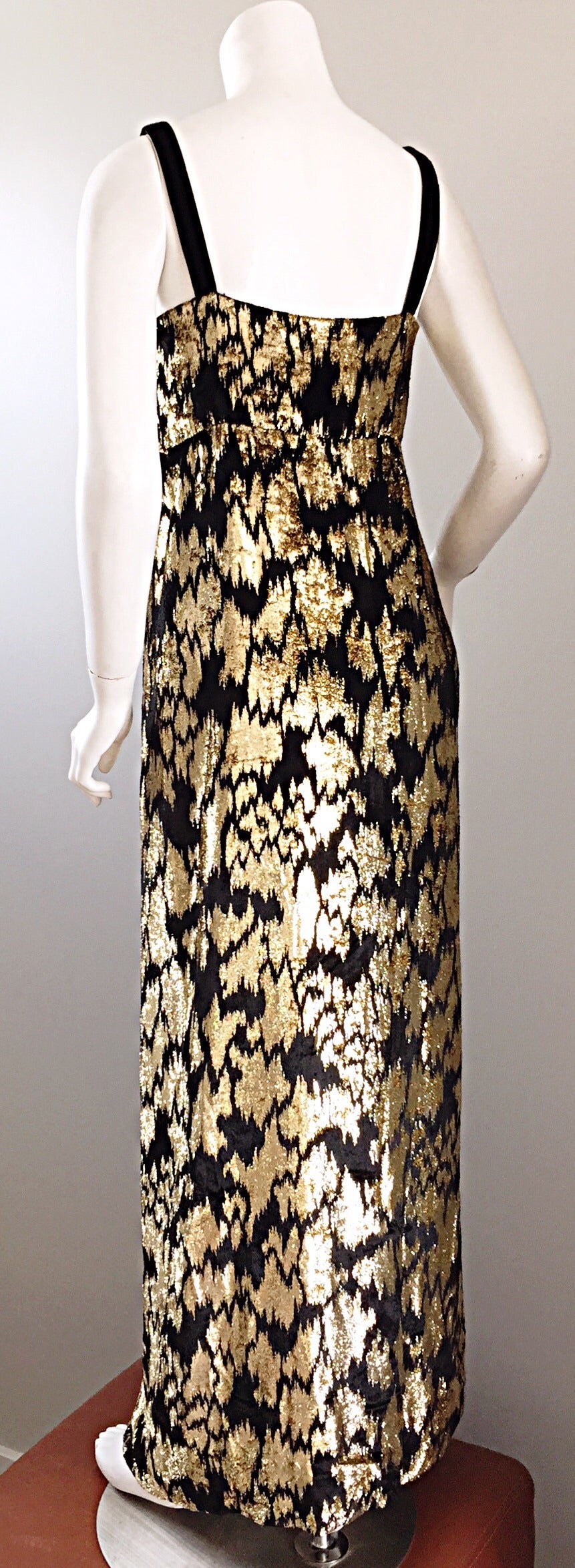 Gorgeous Vintage RIchilene Black + Gold Metallic Silk Velvet Gown 3