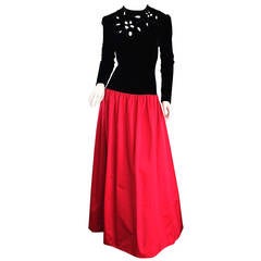 Exceptional Vintage Givenchy Red + Black Velvet & Silk Cut - Out Evening Gown
