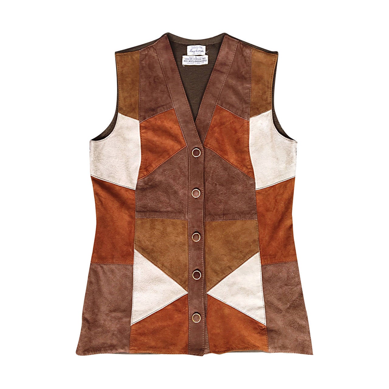 Made in Italy Rare 60s 70s Suede Leather Patchwork Vest for Macy's Associates For Sale