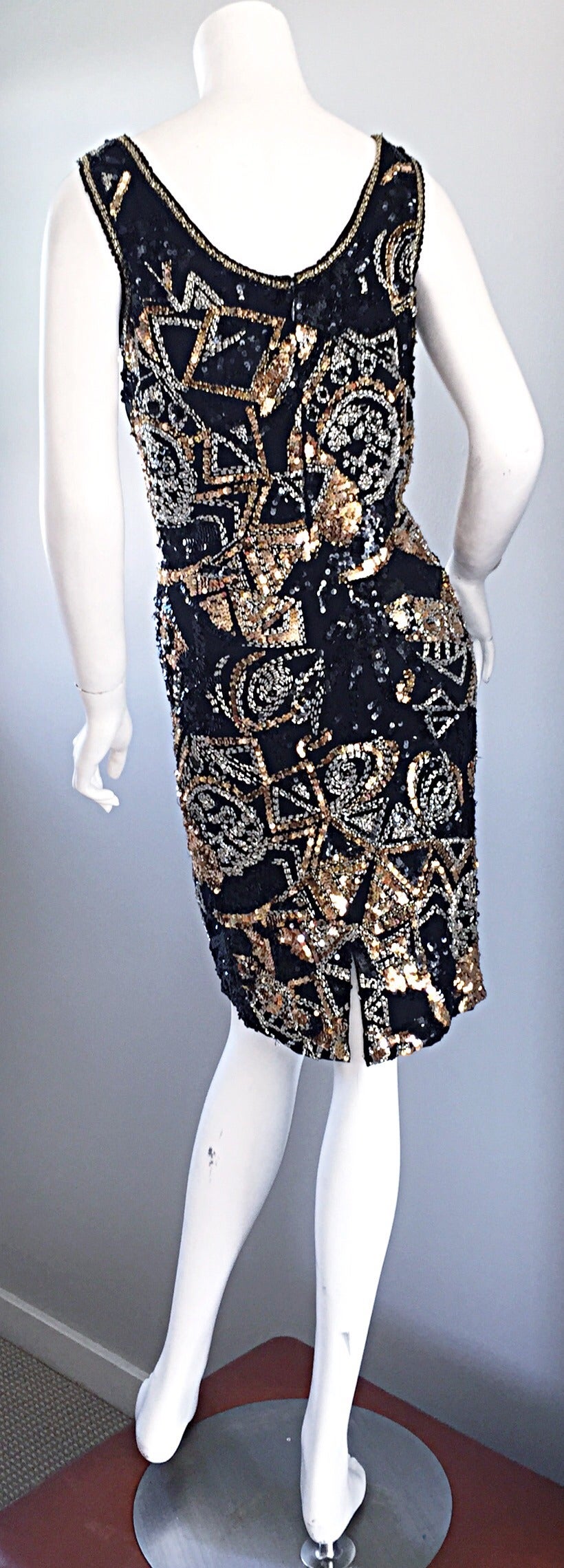 Women's Fantastic Vintage Oleg Cassini Black + Silver + Gold Sequin ' Galaxy ' Dress