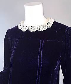 1920s Purple Eggplant Vintage Roaring 20s Velvet Flapper Dress w/ Lace Collar