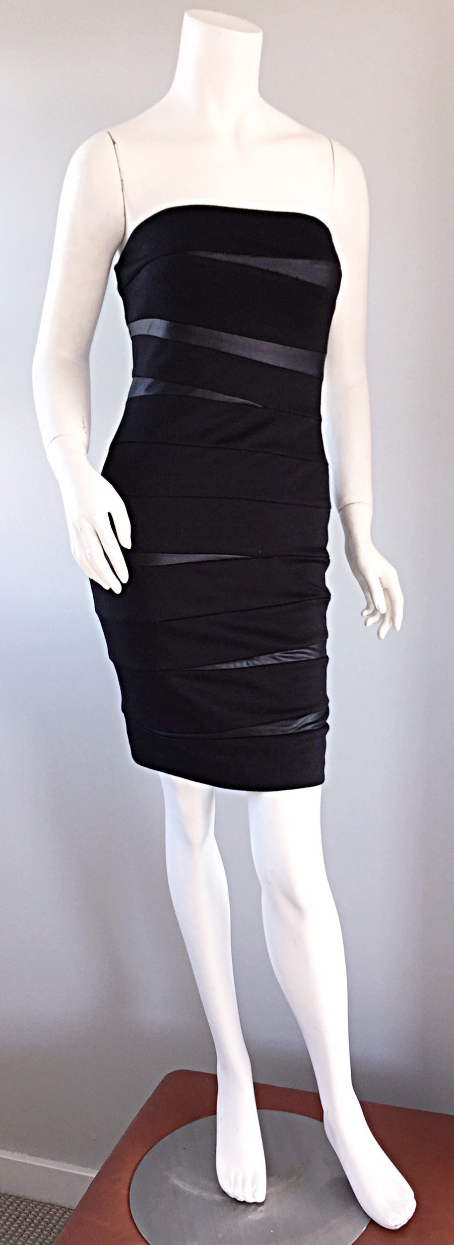 Sexy Galliano for Christian Dior 90s Black Bodycon Bandage Dress w/ Pleather In Excellent Condition In San Diego, CA