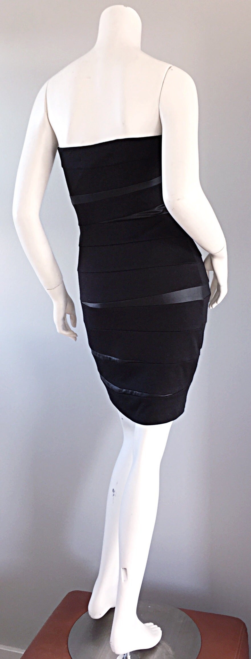 Women's Sexy Galliano for Christian Dior 90s Black Bodycon Bandage Dress w/ Pleather