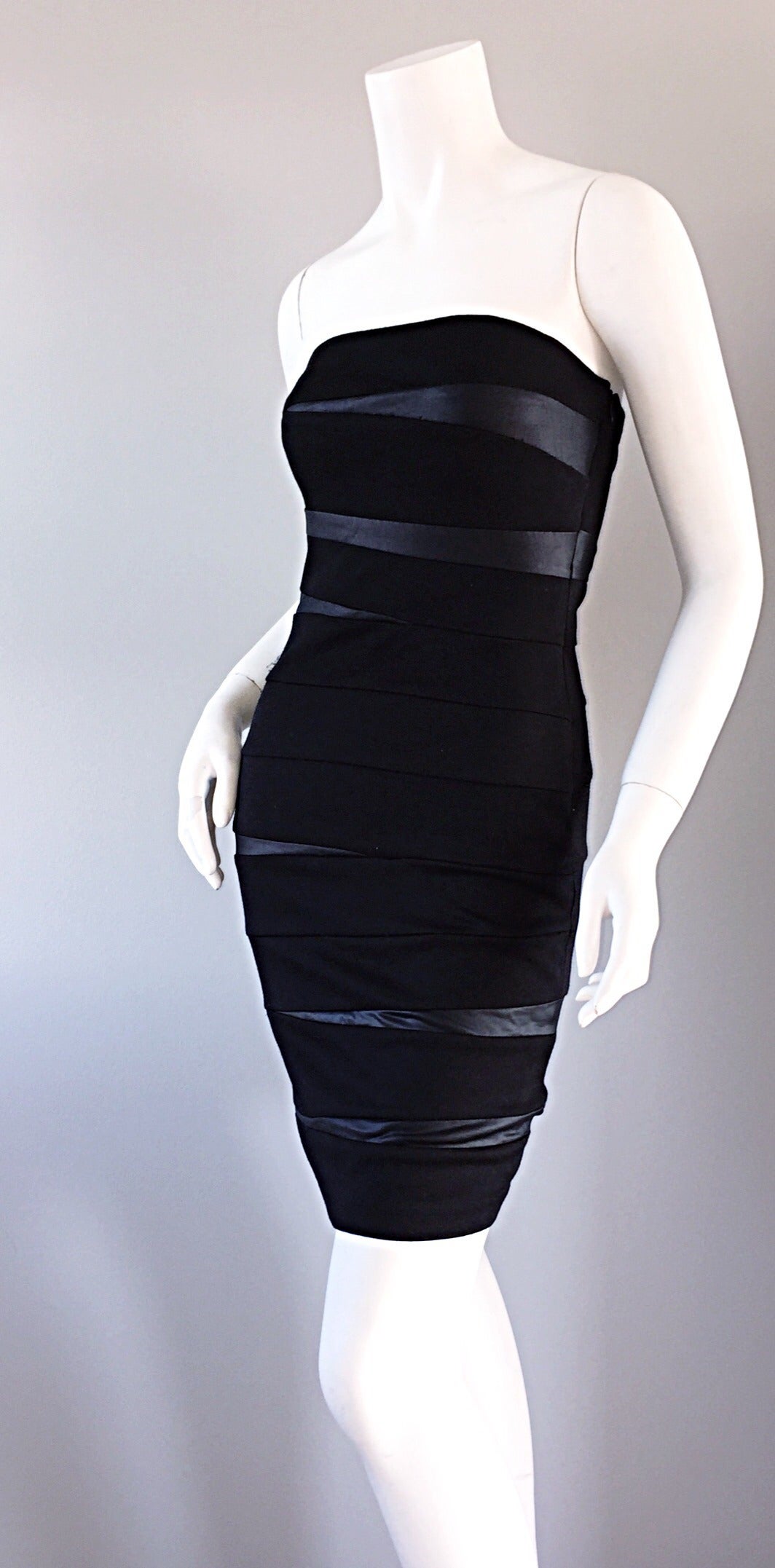 Sexy Galliano for Christian Dior 90s Black Bodycon Bandage Dress w/ Pleather 1