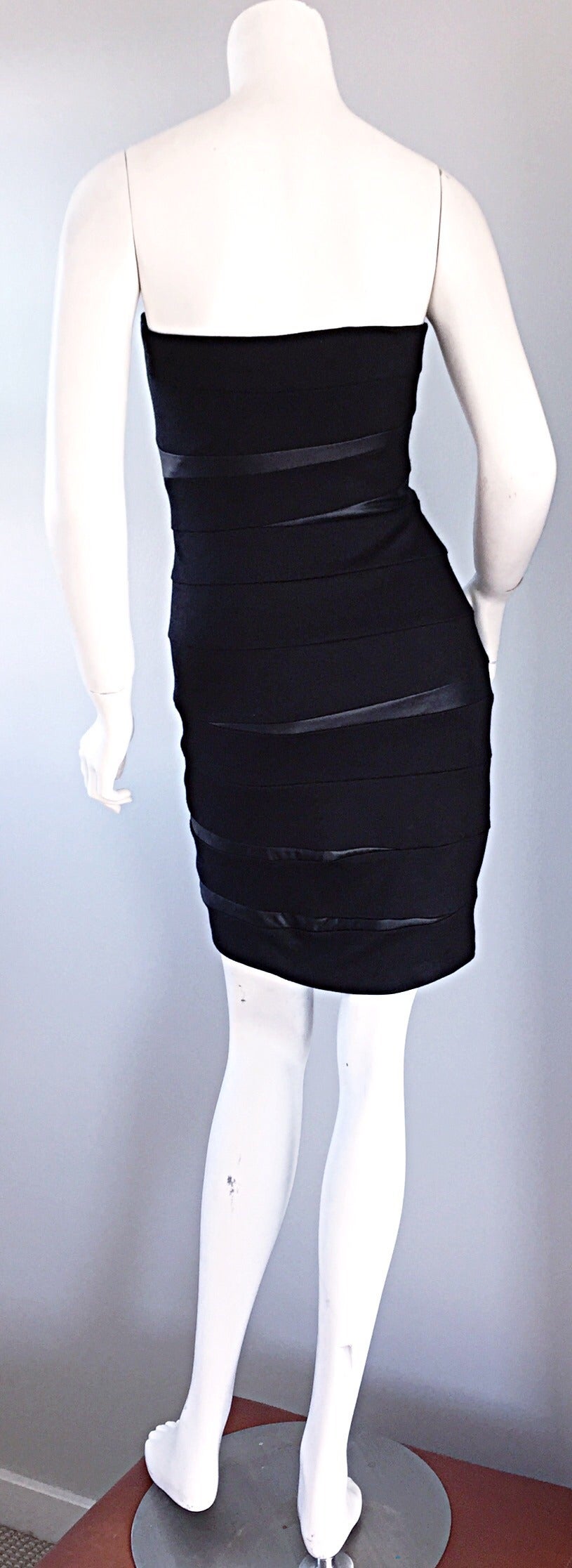 Sexy Galliano for Christian Dior 90s Black Bodycon Bandage Dress w/ Pleather 2