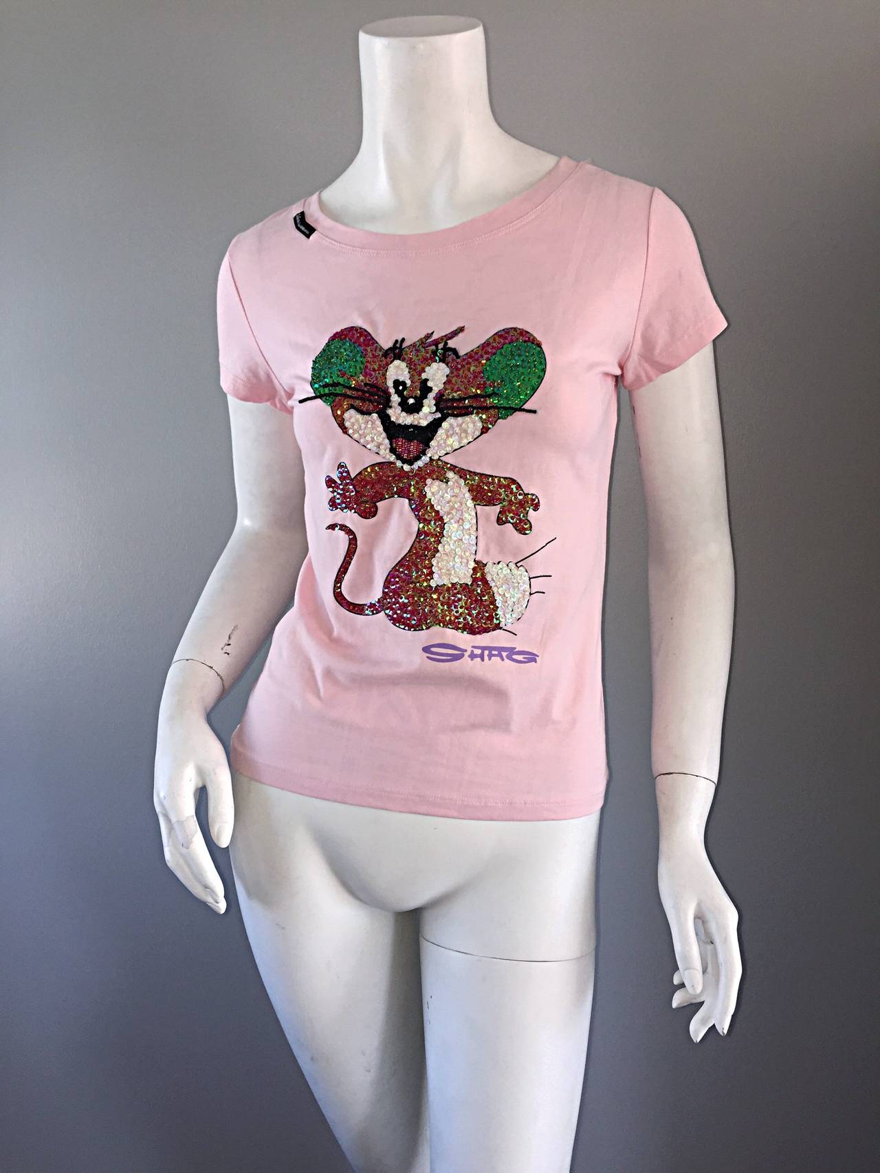 Beige Rare 90s Dolce and Gabbana D & G ' Tom and Jerry ' Vintage Tee Shirt Top NWT