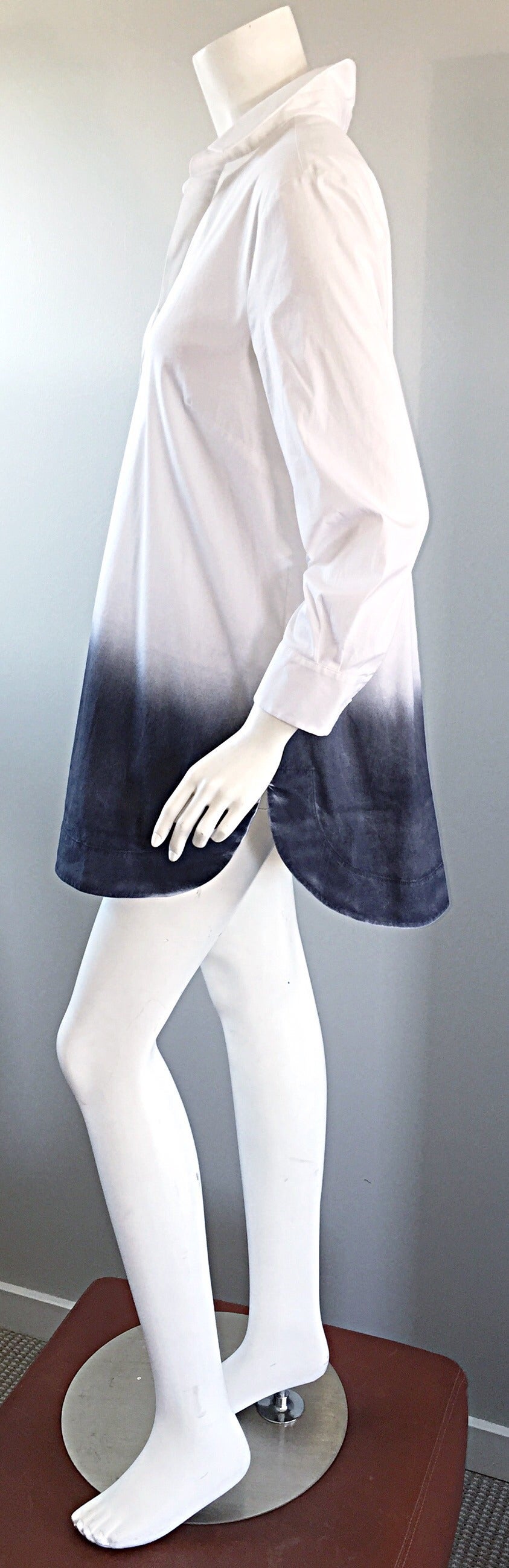 Women's Brand New Piazza Sempione White + Gray Dip - Dyed Cotton Tunic Shirt