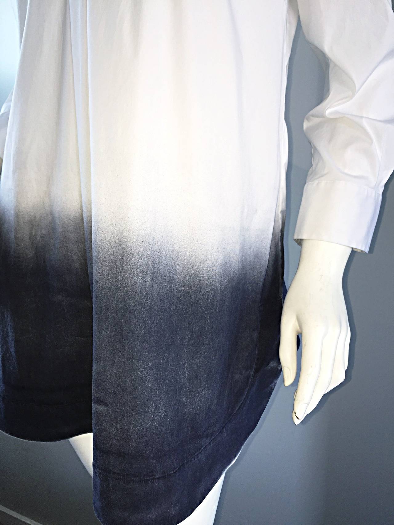 Brand New Piazza Sempione White + Gray Dip - Dyed Cotton Tunic Shirt 1