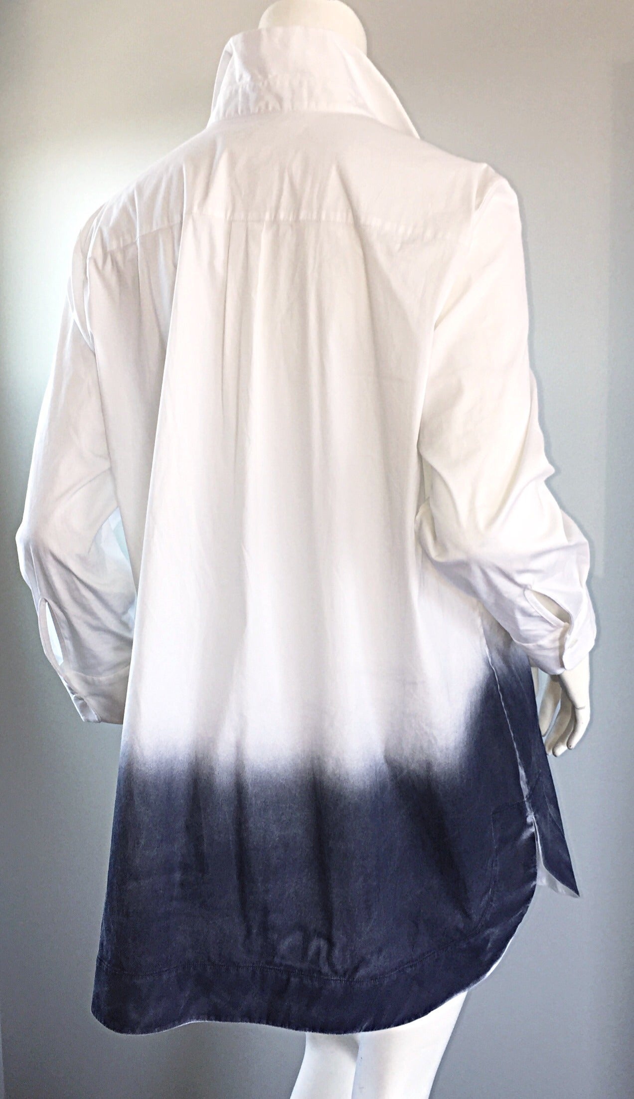 Brand New Piazza Sempione White + Gray Dip - Dyed Cotton Tunic Shirt 3