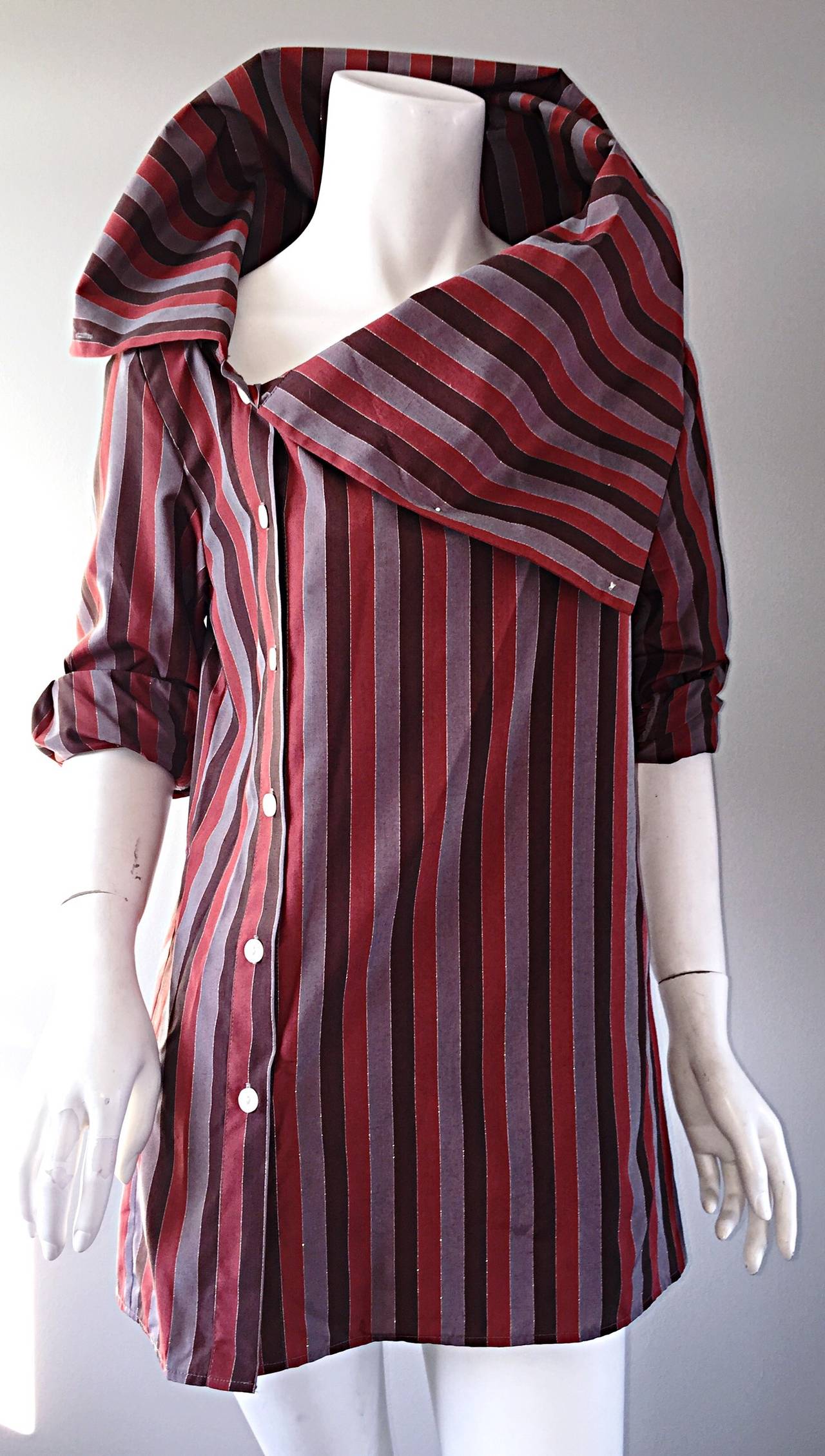 Project Runway Darling Calvin Tran Avant Garde Striped Asymmetrical Silk Blouse 1