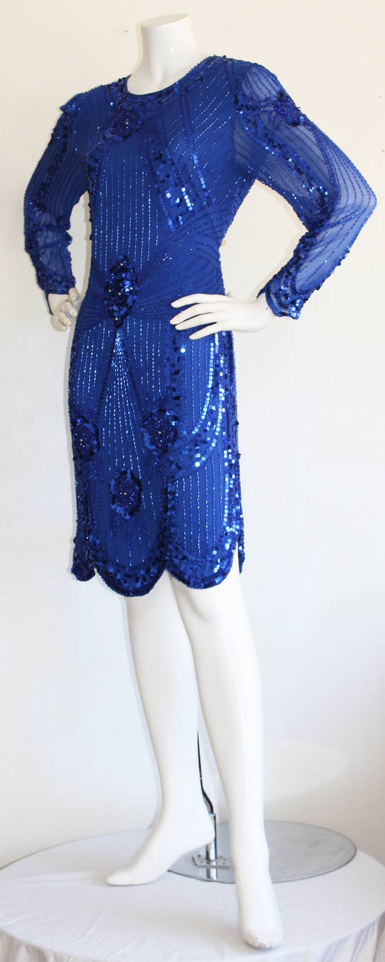 Women's Extraordinary Vintage Lanvin Blue Sequin Flapper Dress