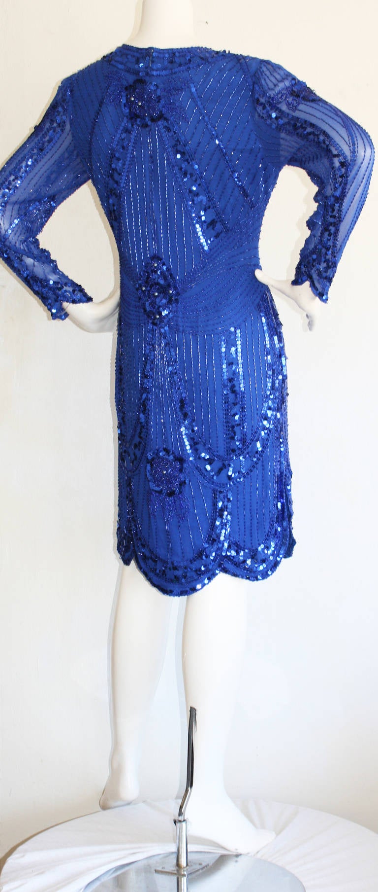 Extraordinary Vintage Lanvin Blue Sequin Flapper Dress 1
